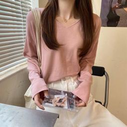 台灣現貨女生長袖針織罩衫 韓版 寬鬆 V領 鏤空 性感 上衣 學院風 時尚百搭 ins潮 純色 薄款 慵懶風 T恤衫 網 歷史價格詳細信息