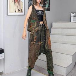 台灣現貨四月上新，個性設計感薄款牛仔套裝女2023夏款撞色貼布短袖大襠垮褲兩件套潮  露天市集  全台最大的網路購物市集 歷史價格詳細信息