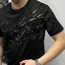 Q【潮男必備】 男士短袖 新款歐洲站 印花圓領短袖 帥氣百搭五分短袖  T恤 男 歷史價格詳細信息