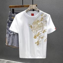 Q【潮男必備】 男士短袖 新款歐洲站 印花圓領短袖 帥氣百搭五分短袖  T恤 男 歷史價格詳細信息