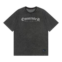 ACCENT 350g重磅潮牌設計感貼布水洗做舊牛仔短袖男款oversize半袖T恤 歷史價格詳細信息