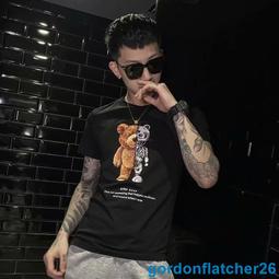 情侶短T恤 韓版小熊印花五分袖寬鬆短袖上衣 夏季情侶裝 印花T恤 短T T恤男（JPD107）【壹號站】 歷史價格詳細信息