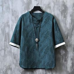 新中式亞麻刺繡七分褲男春季潮流國風寬松闊腿kimono道袍唐裝褲子-雅怡尚品 歷史價格詳細信息