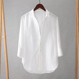 新品 男生棉麻七分袖襯衫 港風情侶立領襯衫 M-2XL日系男生襯衫 純色男生七分袖襯衫 男襯衣罩衫 男士襯衫外套 休閒襯 歷史價格詳細信息