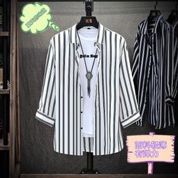 七分袖襯衫男夏季韓版潮流修身棉休閒五分中袖襯衣薄款純色寸衫 歷史價格詳細信息