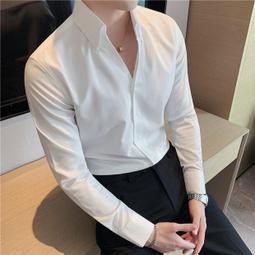 韓版緊身白襯衫男長袖帥氣商務正裝襯衫百搭休閒素色免燙西裝襯衫 歷史價格詳細信息