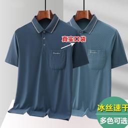 夏季 男士短袖polo衫 冰絲短袖 短袖t恤男 爸爸裝短袖T恤 寬鬆翻領休閒polo衫 速乾衣 排汗服 中老年男裝 口袋-22號穿搭 歷史價格詳細信息