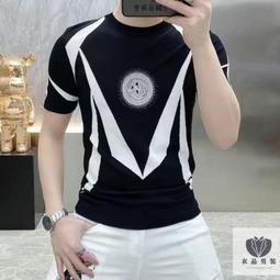M-4XL t恤男潮牌夏季新款個性徽章印花緊身百搭薄款黑白色短袖潮男/3/5.8Z 歷史價格詳細信息