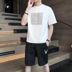 百搭男士休閒套裝百搭男士休閒套裝純棉夏季服裝時尚帥氣男孩休閒兩件套運動休閒 T 卹短袖上衣-正正男裝 歷史價格詳細信息