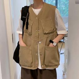 機能風無袖工裝馬甲男士個性外穿ins潮流休閑坎肩V領背心馬夾外套機能背心-雅怡尚品 歷史價格詳細信息