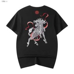 麒麟刺繡短袖t恤男純棉夏季寬松半袖上衣ins國潮牌男士體恤2023新-靚仔男裝 歷史價格詳細信息
