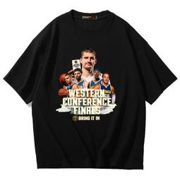 掘金隊約基奇短袖t恤男女純棉上衣休閑寬松學生親子裝籃球衣夏裝#男裝 歷史價格詳細信息