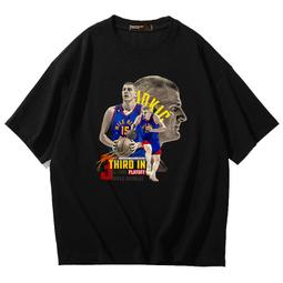 掘金隊約基奇短袖t恤男女純棉上衣休閑寬松學生親子裝籃球衣夏裝#男裝 歷史價格詳細信息