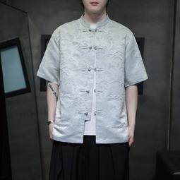 [免運]中國風男裝冰絲短袖襯衫夏薄款大碼古風盤扣新中式唐裝半袖上衣男#金隆男裝 歷史價格詳細信息