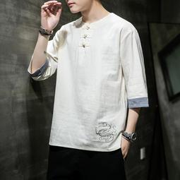 [免運]中國風男裝盤扣棉麻短袖T恤復古風新中式套裝男夏季五分袖兩件套#金隆男裝 歷史價格詳細信息