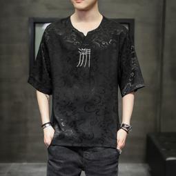 [免運]夏中國風立領棉麻衣胖子大碼男裝寬松亞麻短袖t恤七分半袖上衣潮#金隆男裝 歷史價格詳細信息