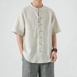 [免運]中國風男裝亞麻短袖襯衫男夏季復古棉麻五分袖中式唐裝襯衣居士服#金隆男裝 歷史價格詳細信息