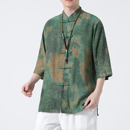 [免運]中國風男裝夏季薄款冰絲短袖襯衫男士新中式唐裝盤扣古風立領上衣#金隆男裝 歷史價格詳細信息