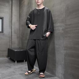 [免運]中國風男裝七分袖襯衫襯衣復古風盤扣中式唐裝男夏季薄款短袖上衣#金隆男裝 歷史價格詳細信息