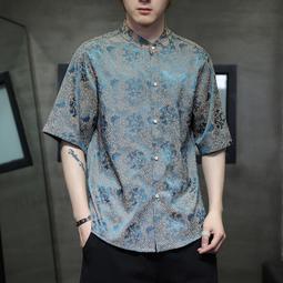 [免運]中國風男裝新中式唐裝短袖襯衫夏季大碼盤扣五分袖半袖上衣男青年#金隆男裝 歷史價格詳細信息