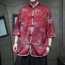 [免運]中國風新中式男裝冰絲七分袖襯衫復古風大碼盤扣青年唐裝汗衫男夏#金隆男裝 歷史價格詳細信息