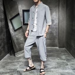 中國風男裝襯衫復古風仙氣漢服襯衣道袍唐裝上衣潮夏季七分袖外套 歷史價格詳細信息