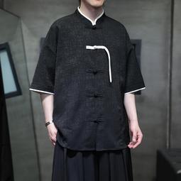 [免運]中國風男裝新中式唐裝古風盤扣國潮夏輕薄款短袖五分袖襯衫男大碼#金隆男裝 歷史價格詳細信息