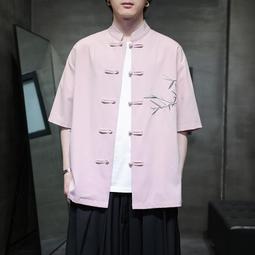 中國風男裝襯衫復古風仙氣漢服襯衣道袍唐裝上衣潮夏季七分袖外套 歷史價格詳細信息