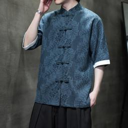 [免運]夏季中國風大碼男裝圓領盤扣五分袖寬松休閑純色短袖T恤上衣男潮#金隆男裝 歷史價格詳細信息