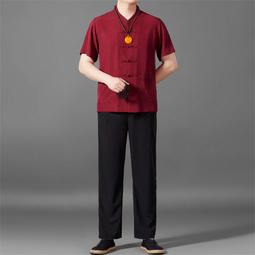 [免運]中國風男裝冰絲短袖襯衫夏薄款大碼古風盤扣新中式唐裝半袖上衣男#金隆男裝 歷史價格詳細信息