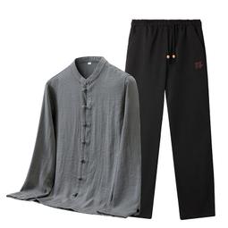 [免運]秋季中國風亞麻長褲垂感刺繡拖地褲大碼男士休閑褲運動直筒闊腿褲【金隆服裝】 歷史價格詳細信息