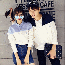 長袖襯衫 情侶裝-時尚休閒漸變色純棉男女襯衫(兩件)3色68s50【獨家進口】【米蘭精品】 歷史價格詳細信息