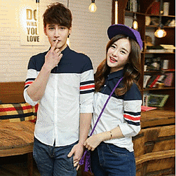 長袖襯衫 情侶裝-時尚休閒漸變色純棉男女襯衫(兩件)3色68s50【獨家進口】【米蘭精品】 歷史價格詳細信息