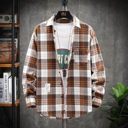 春季港風格子襯衫男長袖休閑襯衫青少年帥氣寸衫潮 歷史價格詳細信息