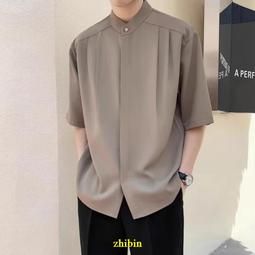 男士立領襯衫 男冰絲短袖襯衫 緊身帥氣刺繡七分袖襯衫 高品質長袖襯衫男 襯衫休閒青年韓版上衣~時尚男裝 歷史價格詳細信息