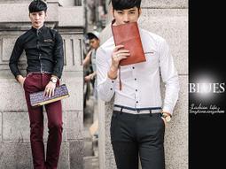 【Blues】S515-韓系時尚氣質純色素面多扣修身長袖襯衫 英倫 雅痞 日韓 窄身 歷史價格詳細信息