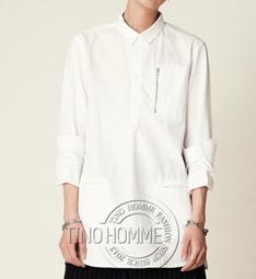 《TINO HOMME》2016春夏新款非主流視覺系不規則剪裁假三件前短後長圓弧衣襬長版襯衫 歷史價格詳細信息