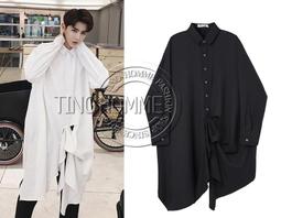 《TINO HOMME》2017秋冬新款日韓版非主流不規則剪裁OVERSIZE不對稱肩膀破壞寬鬆襯衫 歷史價格詳細信息