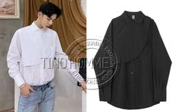 《TINO HOMME》2019春夏新款不規則剪裁日韓版OVERSIZE絲滑緞面流蘇寬鬆長袖襯衫 歷史價格詳細信息