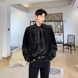 《TINO HOMME》2019秋冬新款不規則剪裁日韓版英倫風OVERSIZE絲絨蕾絲小立領襯衫 歷史價格詳細信息