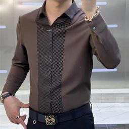 男士新款長袖襯衫時尚收身大碼定位印花免燙襯衫-靚仔男裝 歷史價格詳細信息