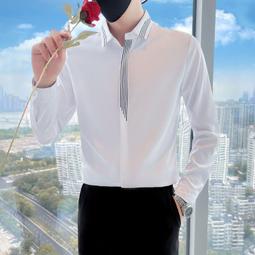 【襯衫】高級感刺繡潮男士長袖襯衫個性夜店青年修身寸衫時尚免燙襯衣服裝 歷史價格詳細信息