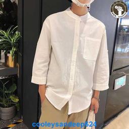 【町先生】3色多碼??黑白灰 薄款正韓立領棉麻 天然棉質襯衫 條紋薄外套 男生立領襯衣 豎紋大學生襯衫上衣男 基礎款男裝 歷史價格詳細信息