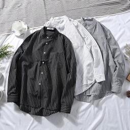3色多碼????黑白灰 薄款正韓立領棉麻 天然棉質襯衫 條紋薄外套 男生立領襯衣 豎紋大學生襯衫上衣男 基礎款男裝 歷史價格詳細信息