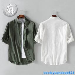 現貨 棉麻七分袖襯衫男 民族風素色百搭 立領襯衣 中國風復古棉麻白襯衫韓版時尚上衣 歷史價格詳細信息