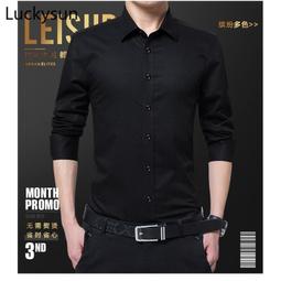 大尺碼 長袖襯衫 男生休閒時尚襯衣 商務修身黑色襯衫男 韓版長袖素色男生衣著 社交工作上衣    免燙襯衫 歷史價格詳細信息