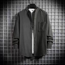 韓國 長袖襯衫 薄款 外搭 藍色 黑色 軍綠色 牛仔外套 寬鬆 帥氣 素面 簡約  oversize 男友風 時尚 百搭 歷史價格詳細信息