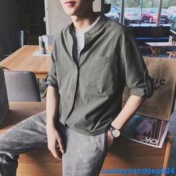 麻襯衫 M-3 領短袖襯衫男 時尚潮流五分袖 清新口袋套頭T恤 夏季休閒高級短袖韓版上衣 輕熟男裝 歷史價格詳細信息