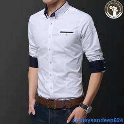 男士長袖襯 M-5XL 商務襯 撞色職業上班襯 簡約百搭正裝內搭 寬鬆大尺碼上 修身韓版襯  男生著 歷史價格詳細信息