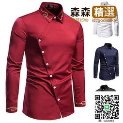 Ω依枝獨袖Ω【111】新款歐碼男士潮流繡花不對稱長袖襯衫  [滿300出貨] 價格比較,價格查詢,歷史價格詳細信息